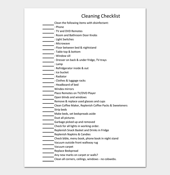20 Free Printable House Cleaning Checklist Templates (Word, Excel, PDF)