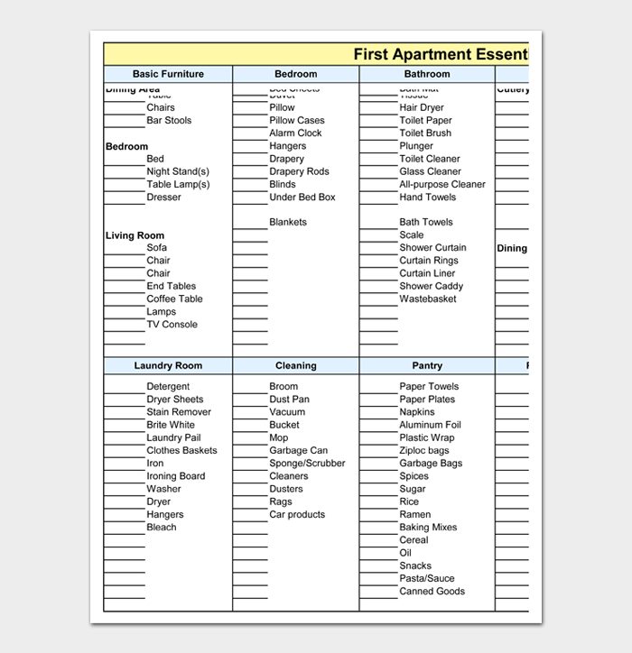 Image result for house furniture list  Apartment essentials checklist,  First apartment checklist, New apartment checklist
